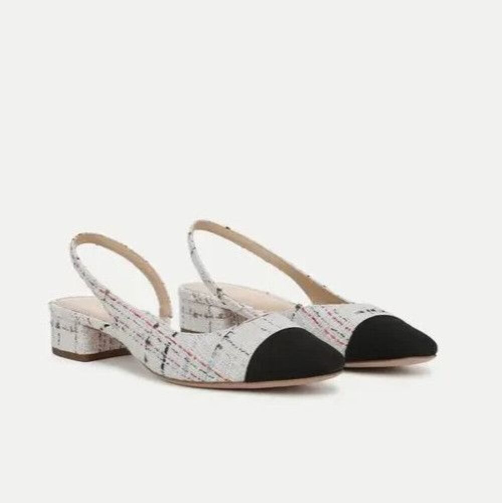 Veronica Beard Cecile Tweed Cap-Toe Slingback Ballerina Pumps New Size 9